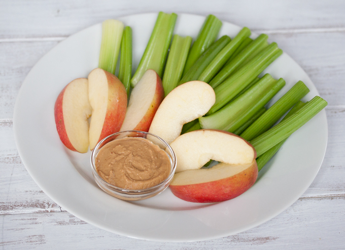 Apples and celery with peanut butter