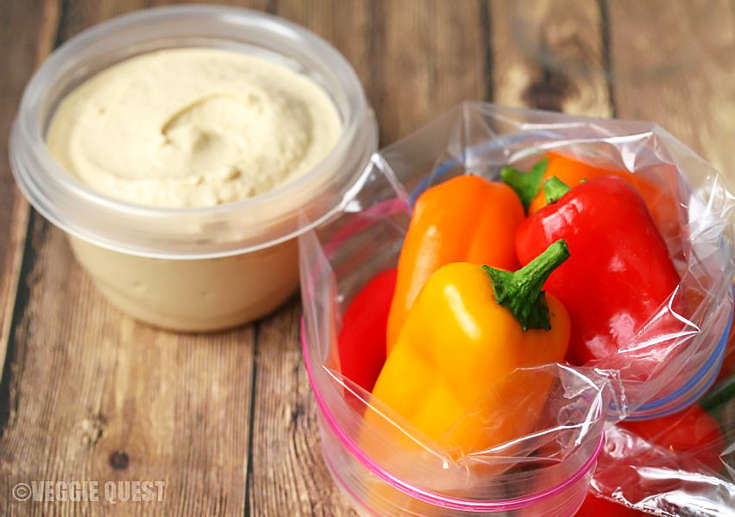 Baby sweet peppers and hummus