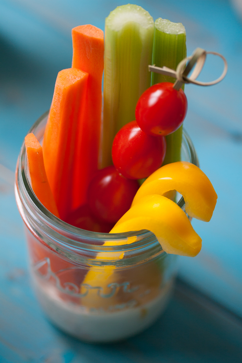 Vegetable sticks in glass mason jars