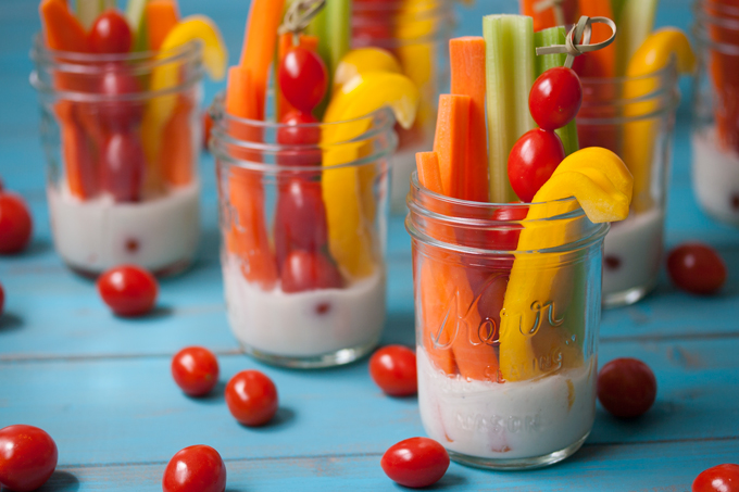 Vegetable sticks in glass mason jars