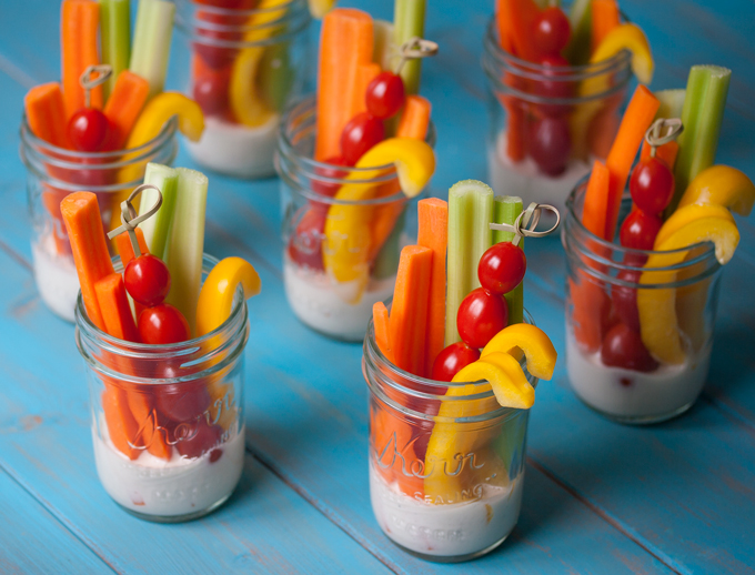 Vegetable sticks in glass mason jars