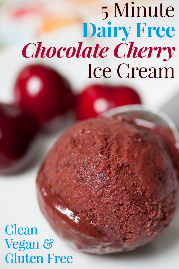 Ridiculously easy 5-Minute Chocolate Cherry Ice Cream. No churn, gluten free, clean eating!