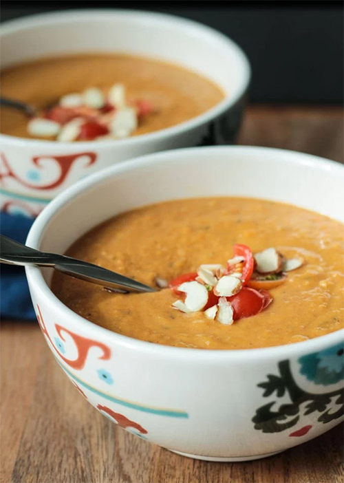 Sweet Potato Almond Soup - Veggie Inspired Journey - Featured in 5 Healthy Foods for Fall